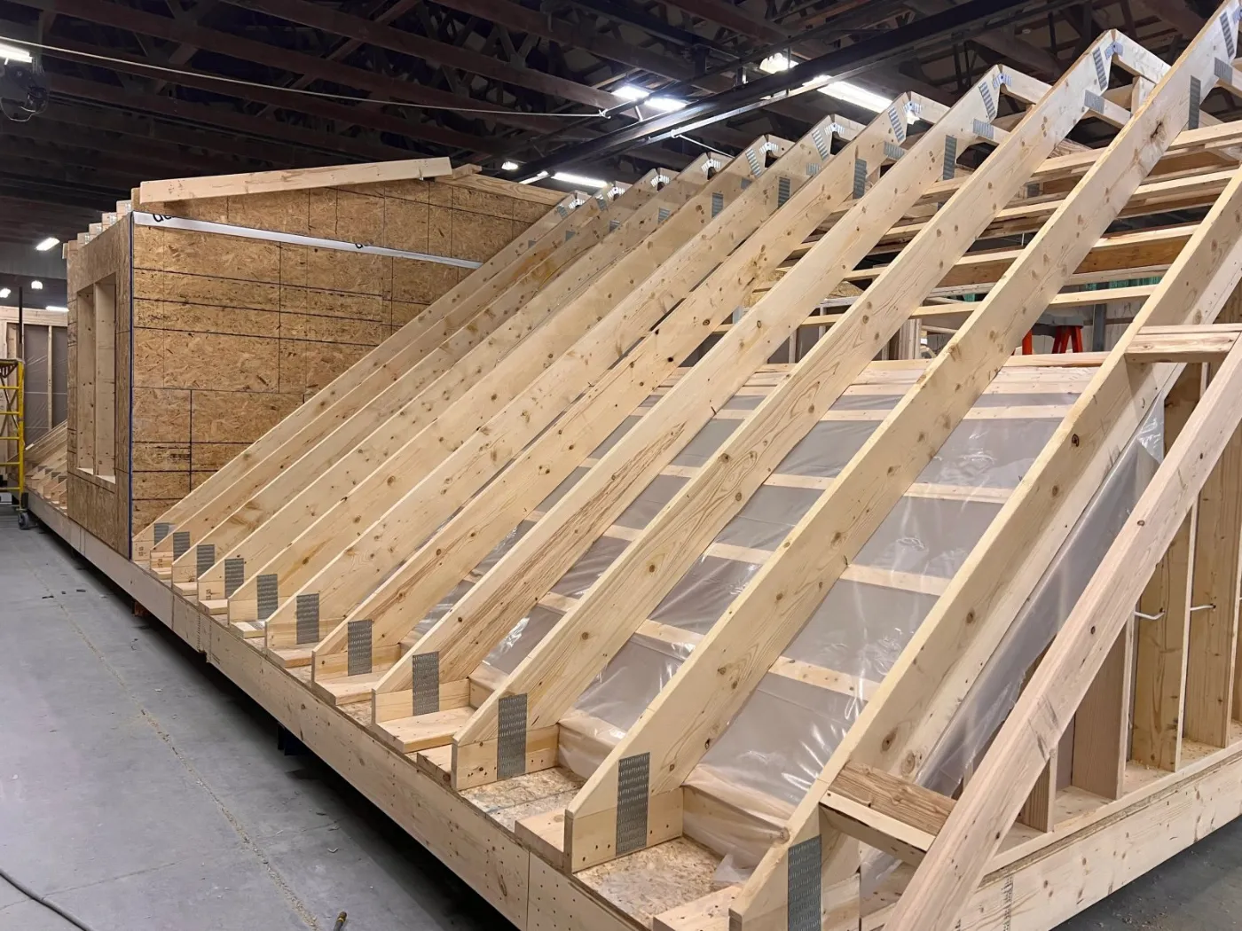 Roof rafters framed on top of a module