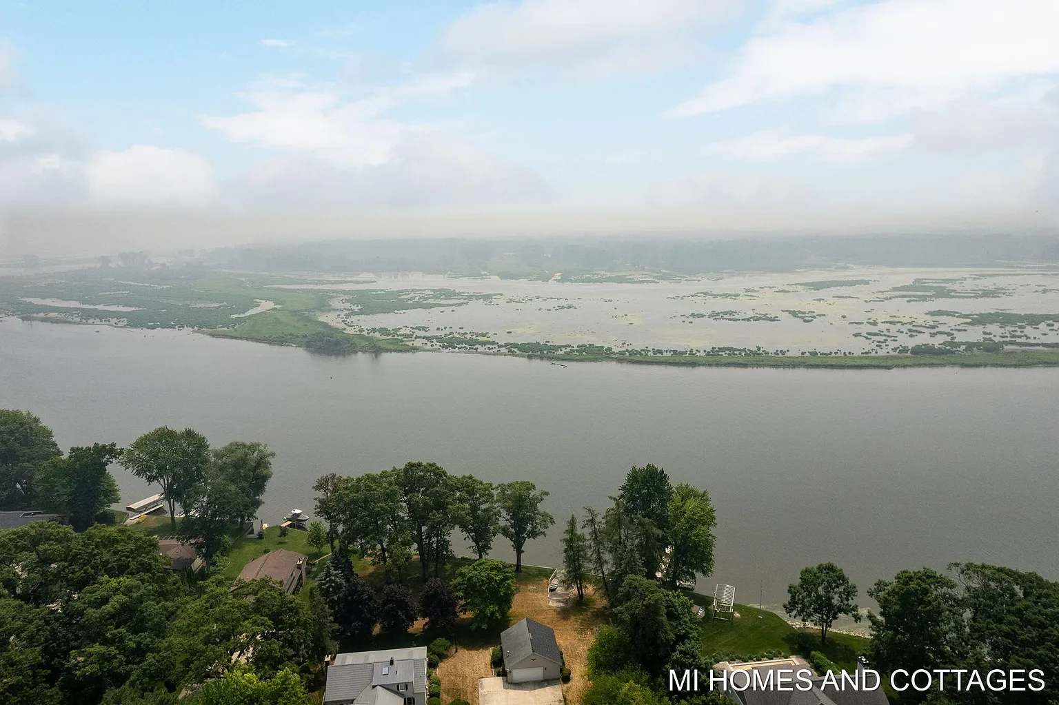 Aerial view toward the river from the property